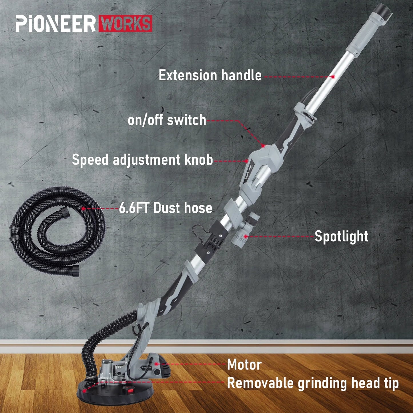 Mescukay 710W Drywall Sander, Electric Drywall Sander with 6 Pcs Sanding Discs, Variable Speed 800-1700RPM with LED Light, Extendable & Folding Handle, Carrying Bag