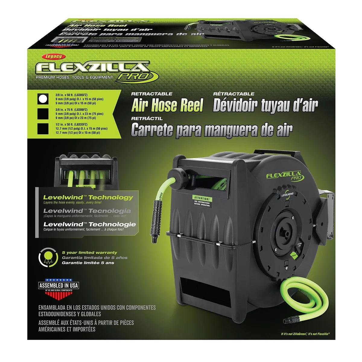Flexzilla L8300-W Polypropylene, Green 3/8in x 50ft Air Hose 1/4 in Air Inlet Size