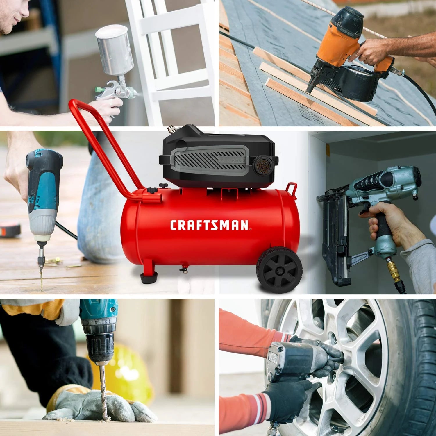 Crafstman CMXECXA0201041 Red 1.8 HP 175 PSI 90 PSI Portable Air Compressor 10 gal