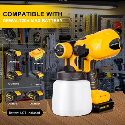 Cordless Paint Sprayer Airless for Dewalt 20V Battery - HVLP Spray Paint with 800W Brushless Motor, 4 Copper Nozzles, 34oz (1000ml) Capacity