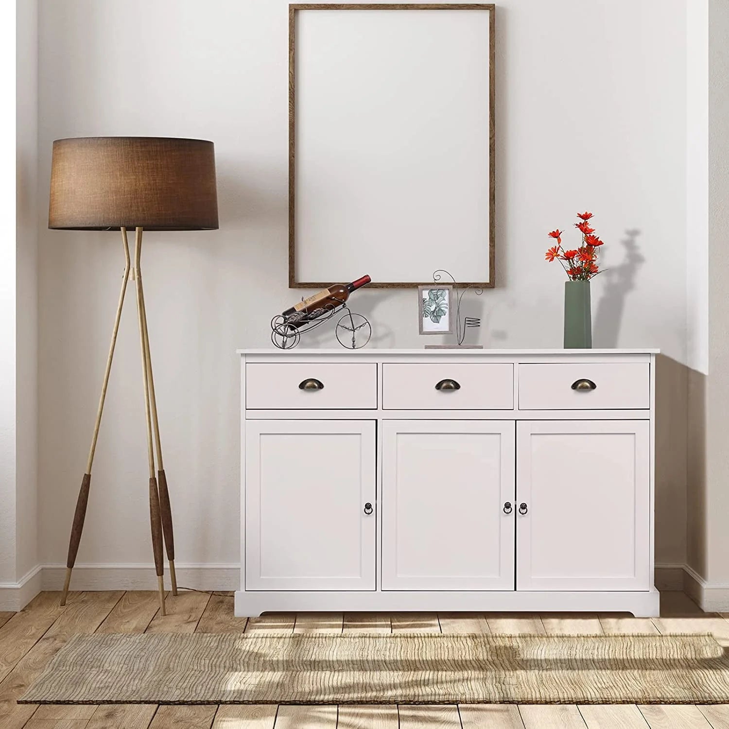 Erinnyees Sideboard Storage Cabinet with 3 Drawers and 3 Cabinets, Buffet Cabinet for Kitchen, Ding Room, Living Room, White
