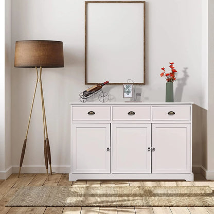 Erinnyees Sideboard Storage Cabinet with 3 Drawers and 3 Cabinets, Buffet Cabinet for Kitchen, Ding Room, Living Room, White