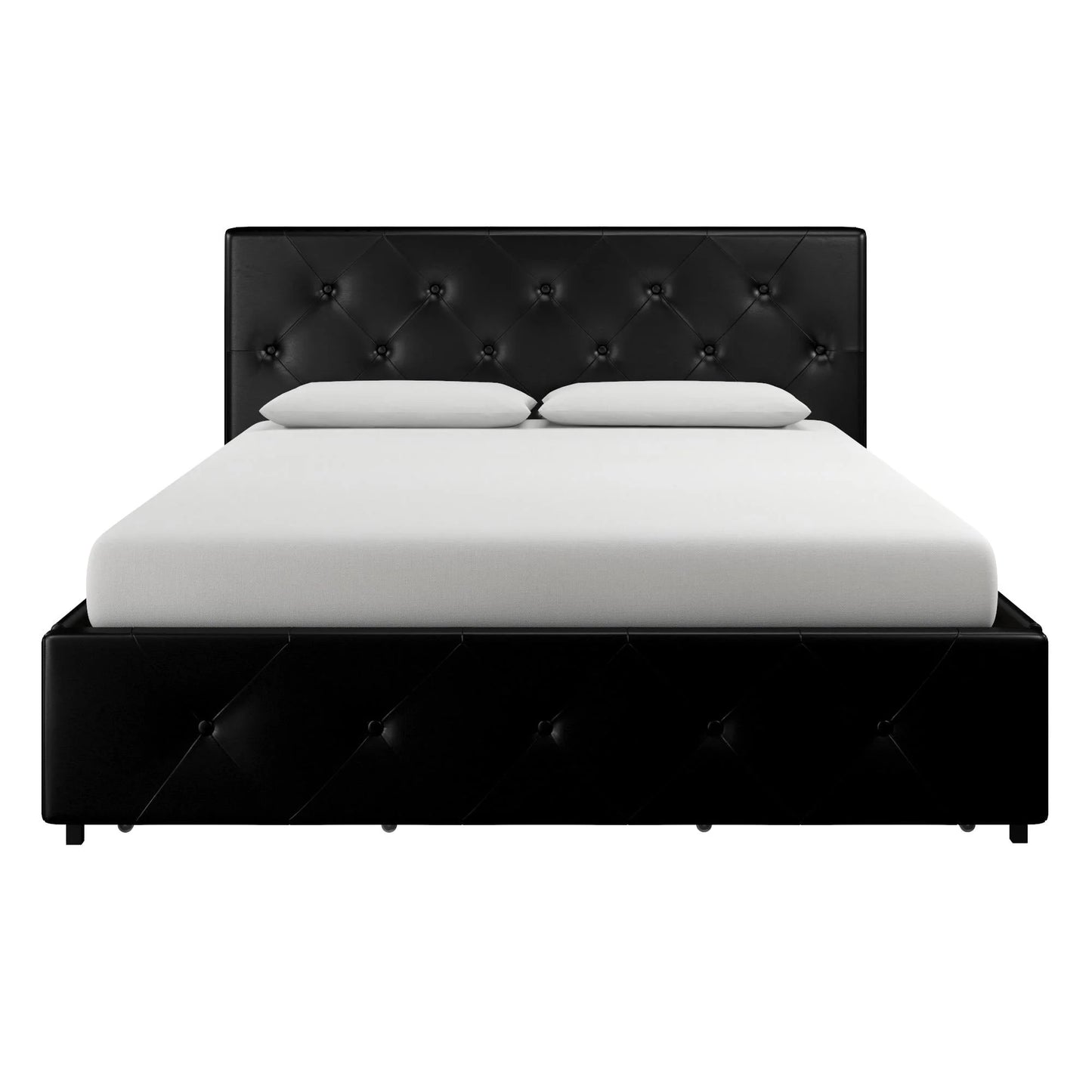 River Street Designs Dean Upholstered Bed With Storage, Black Faux Leather, Queen