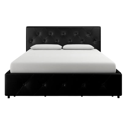 River Street Designs Dean Upholstered Bed With Storage, Black Faux Leather, Queen