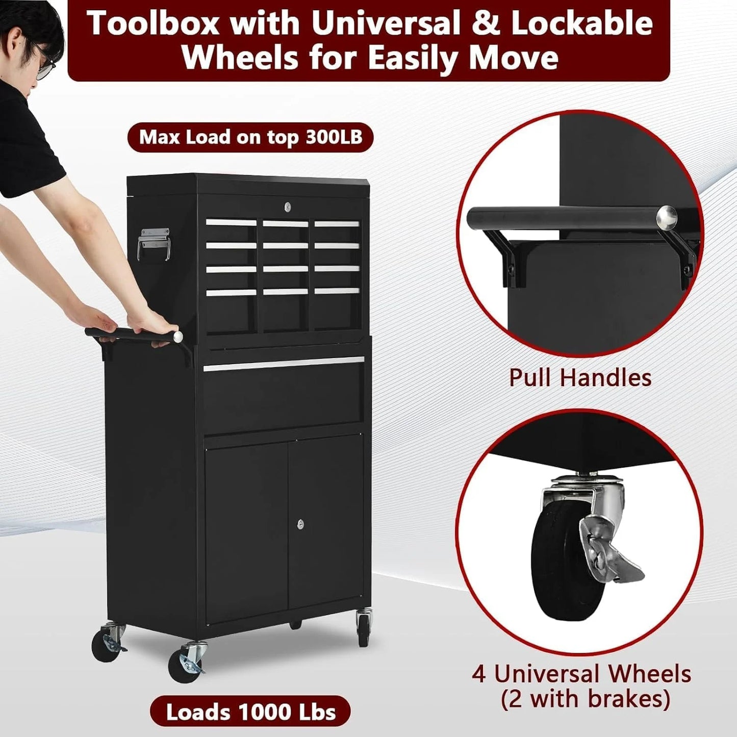 WildBreak 5 Drawers Tool Chest, with Wheels, Heavy Duty, for Garage & Workshop, Black