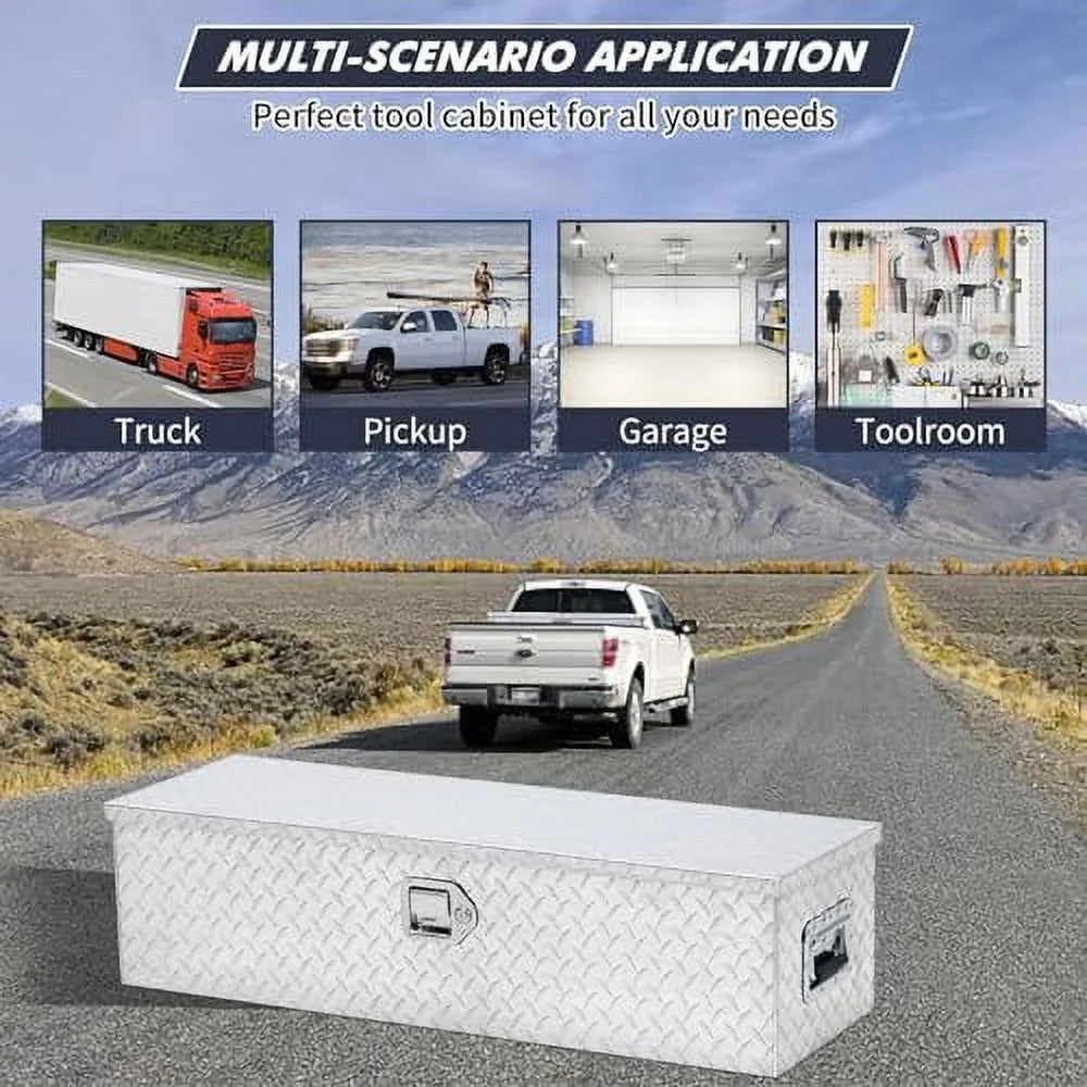 Aluminum Diamond Plate Tool Box 13x13x30 Inch, Heavy Duty Truck Toolbox with Sliding Shelf, Waterproof Truck Storage Organizer Chest for Pick Up Truck RV Trailer with Lock & Keys