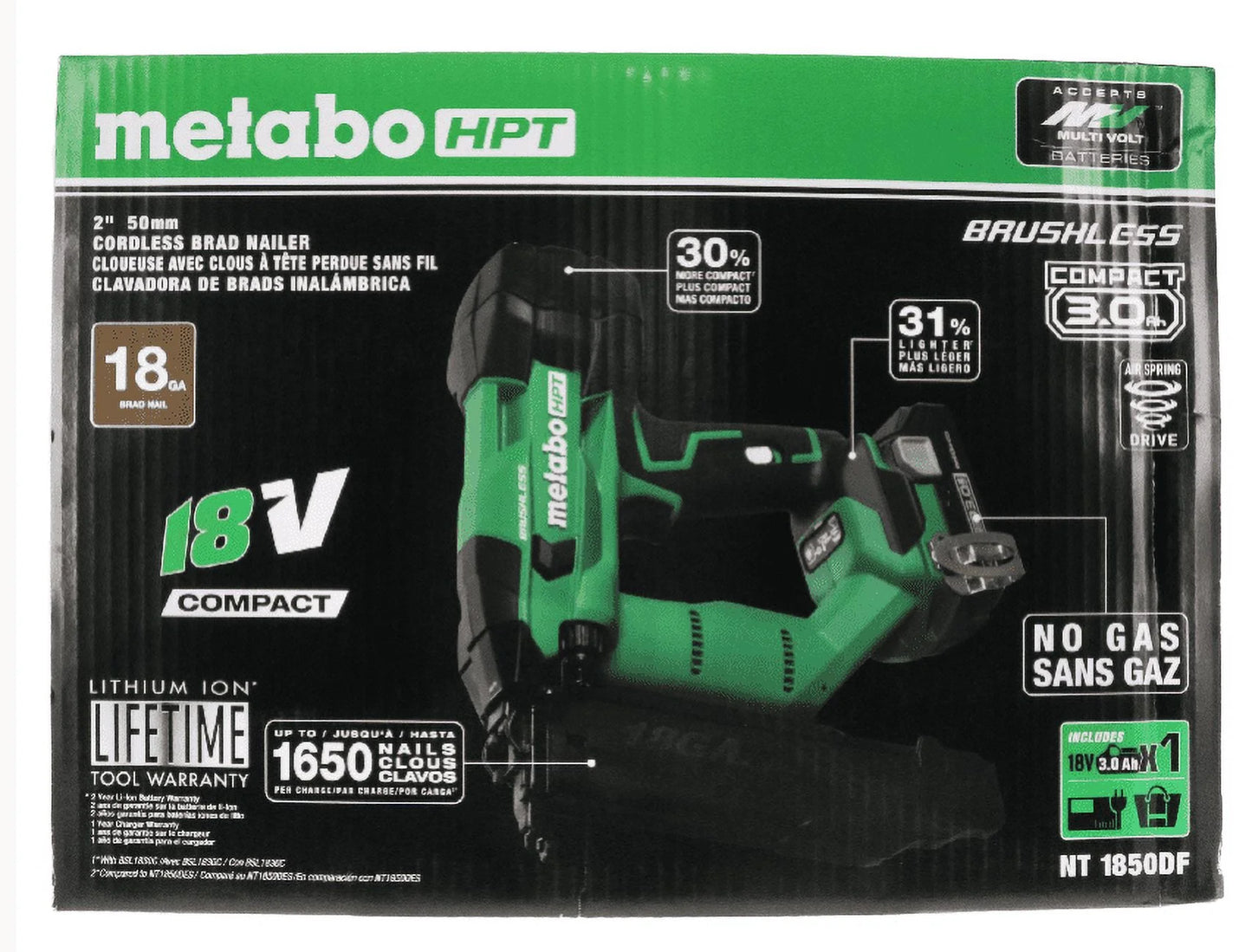 Metabo HPT NT1850DFM 18V Cordless 18 GA 5/8 to 2 in Brad Nailer Kit