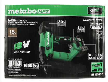Metabo HPT NT1850DFM 18V Cordless 18 GA 5/8 to 2 in Brad Nailer Kit