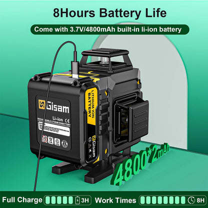 Gisam Laser Level with Tripod , 4x360? Self-Leveling Green Cross Line 4D Laser Tool with Remote Control & 2* 4800mAh Battery