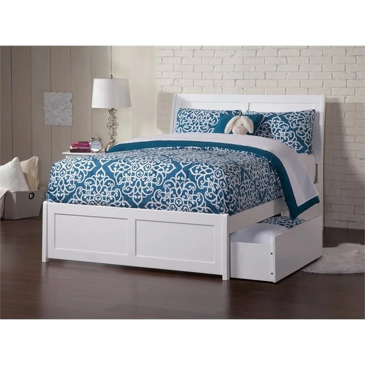 Pemberly Row Traditional Solid Wood Full Storage Platform Bed in White