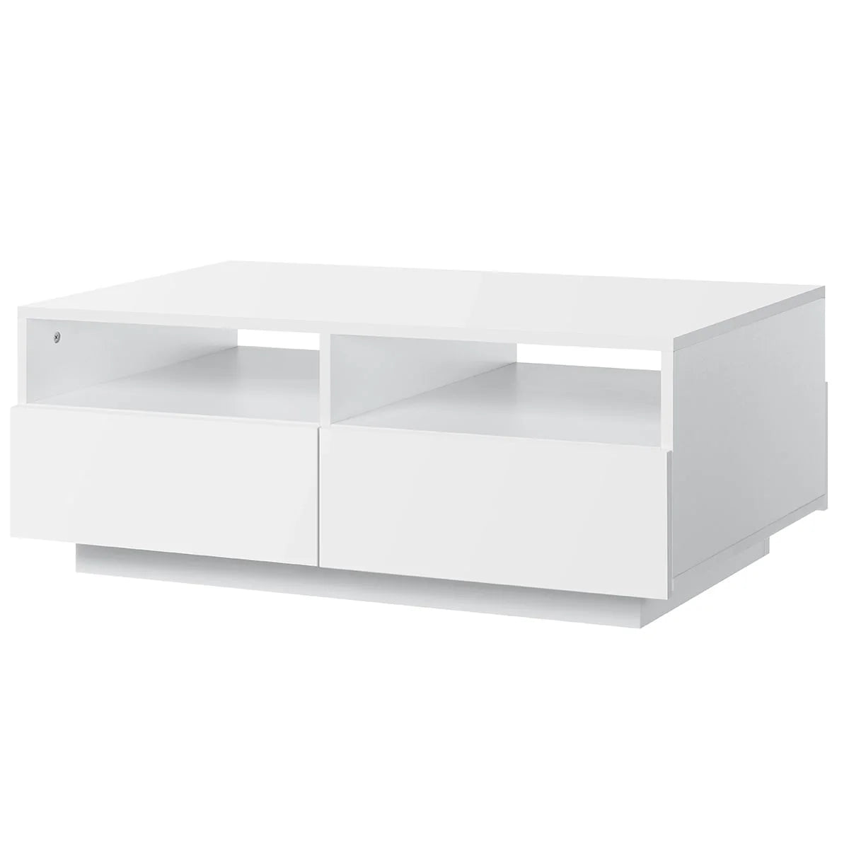 Hommpa LED Coffee Table Rectangular High Gloss Coffee Tea Table Modern Center Table with LED Light 4 Storage Drawers Sofa End Table for Living Room 35.4 x 22 x 13.8 Inches