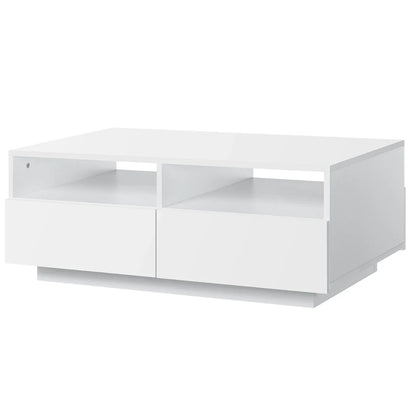 Hommpa LED Coffee Table Rectangular High Gloss Coffee Tea Table Modern Center Table with LED Light 4 Storage Drawers Sofa End Table for Living Room 35.4 x 22 x 13.8 Inches