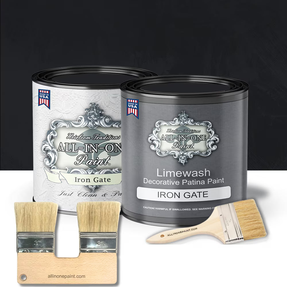 ALL-IN-ONE Limewash Paint, 2 Quart Paint Bundle and Tool Kit - Faux Lime Wash Effect, Matte Suede Wall Treatment - Haven (heathered, muted blue)