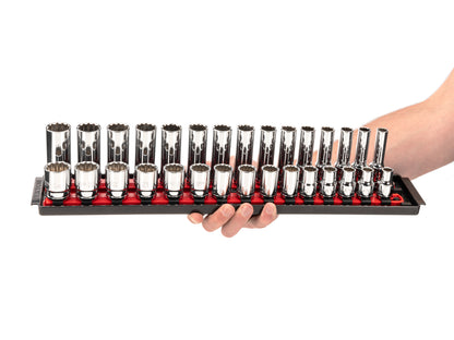 TEKTON 1/2 Inch Drive 12-Point Socket Set with Rails, 52-Piece (3/8-1 in., 10-24 mm) | SHD92214
