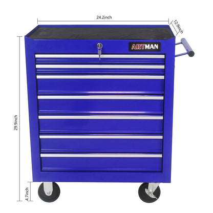 Broadfashion Rolling Tool Box 7 Drawer Tool Chest with Wheels Tool Boxes & Organizers, Alloy Steel Blue, 48.5 Pounds