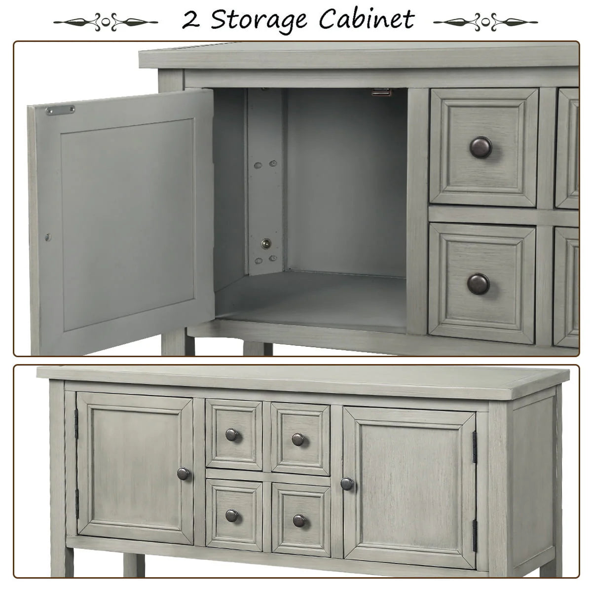 Buffet Sideboard, 46" Dining Room Console Table with 4 Storage Drawers, 2 Cabinets, 1 Bottom Shelf, Antique Grey, Q3687