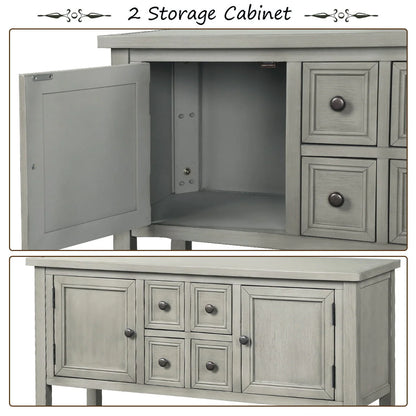 Buffet Sideboard, 46" Dining Room Console Table with 4 Storage Drawers, 2 Cabinets, 1 Bottom Shelf, Antique Grey, Q3687