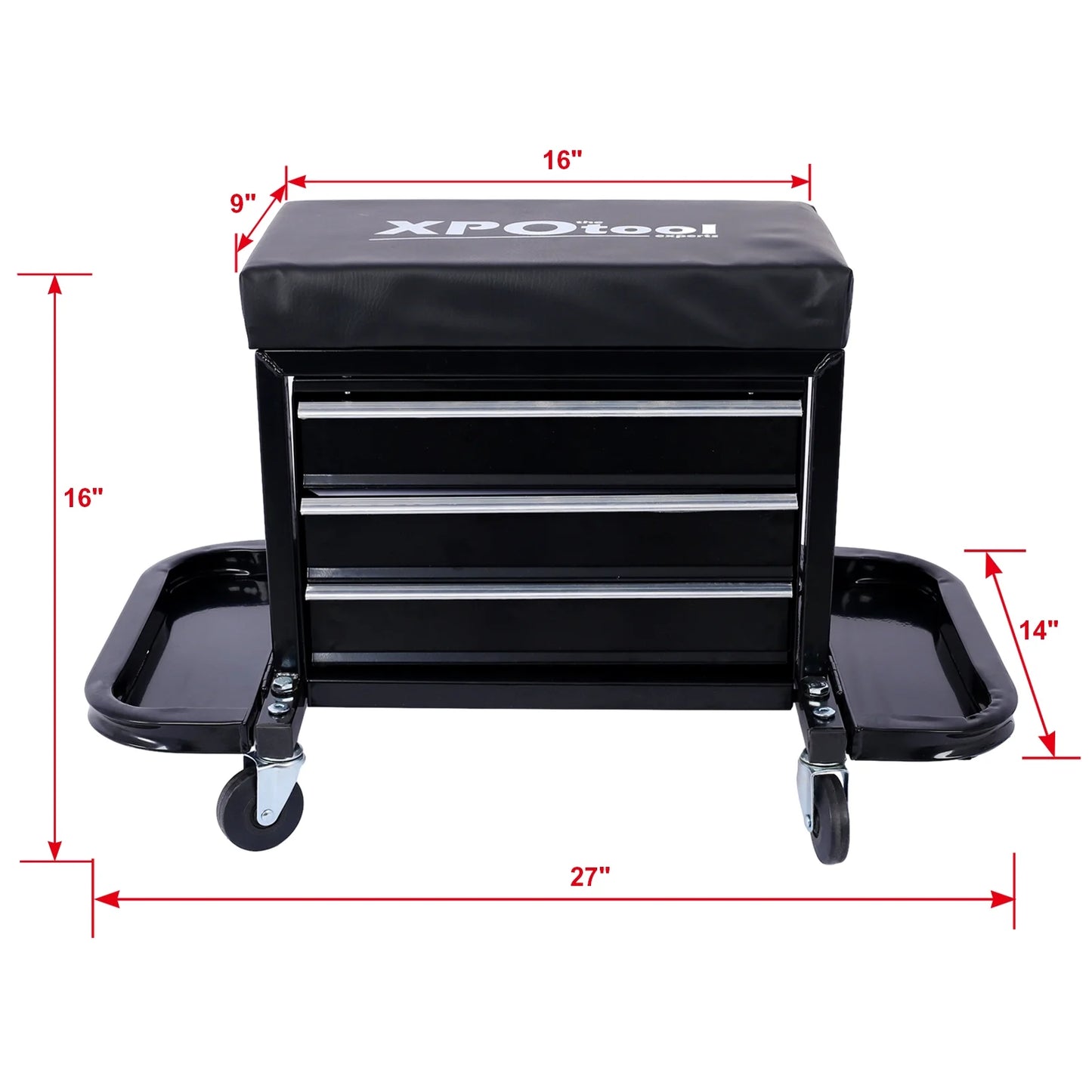350-Pound Capacity Garage Glider Rolling Tool Chest SeatMechanics Roller Seat with 3 Drawers, Rolling Tool Chest Garage Chair, Toolbox on Wheels Mechanics Seat