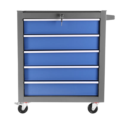 Lockable Rolling Tool Chest with 5 Storage Drawers, Portable Metal Tool Box Cart with Wheels and Locking System, Tool Trolley Organizer for Garage, Warehouse, Workshop, Blue and Grey