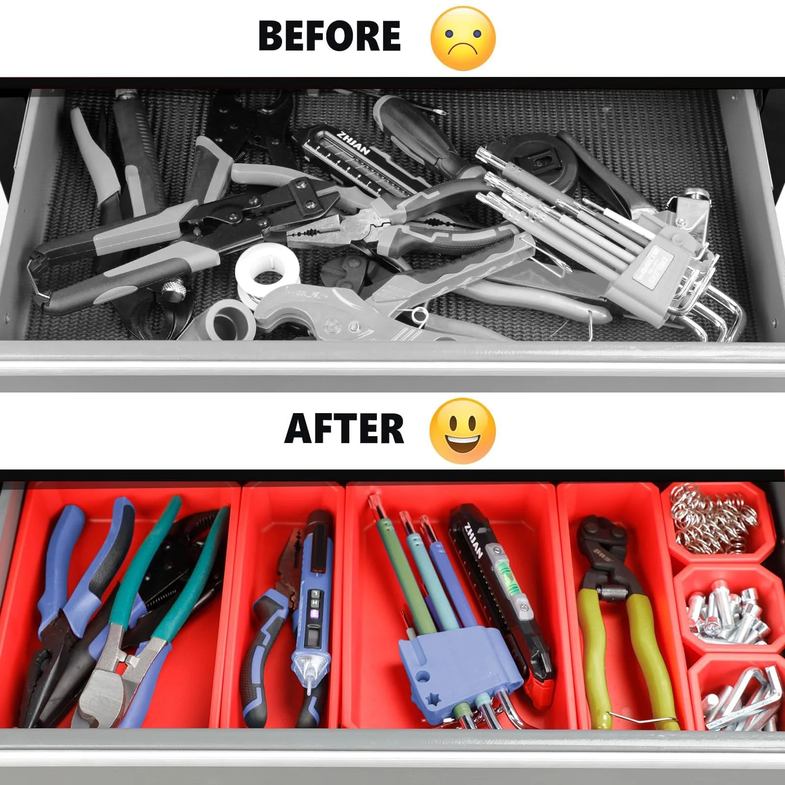 AIRAJ 42'' 8-Drawer Rolling Tool Chest with Wheels | Heavy-Duty Metal Tool Box with Removable Lid & Hooks | Garage Storage Cabinet with Liners, Tray Dividers