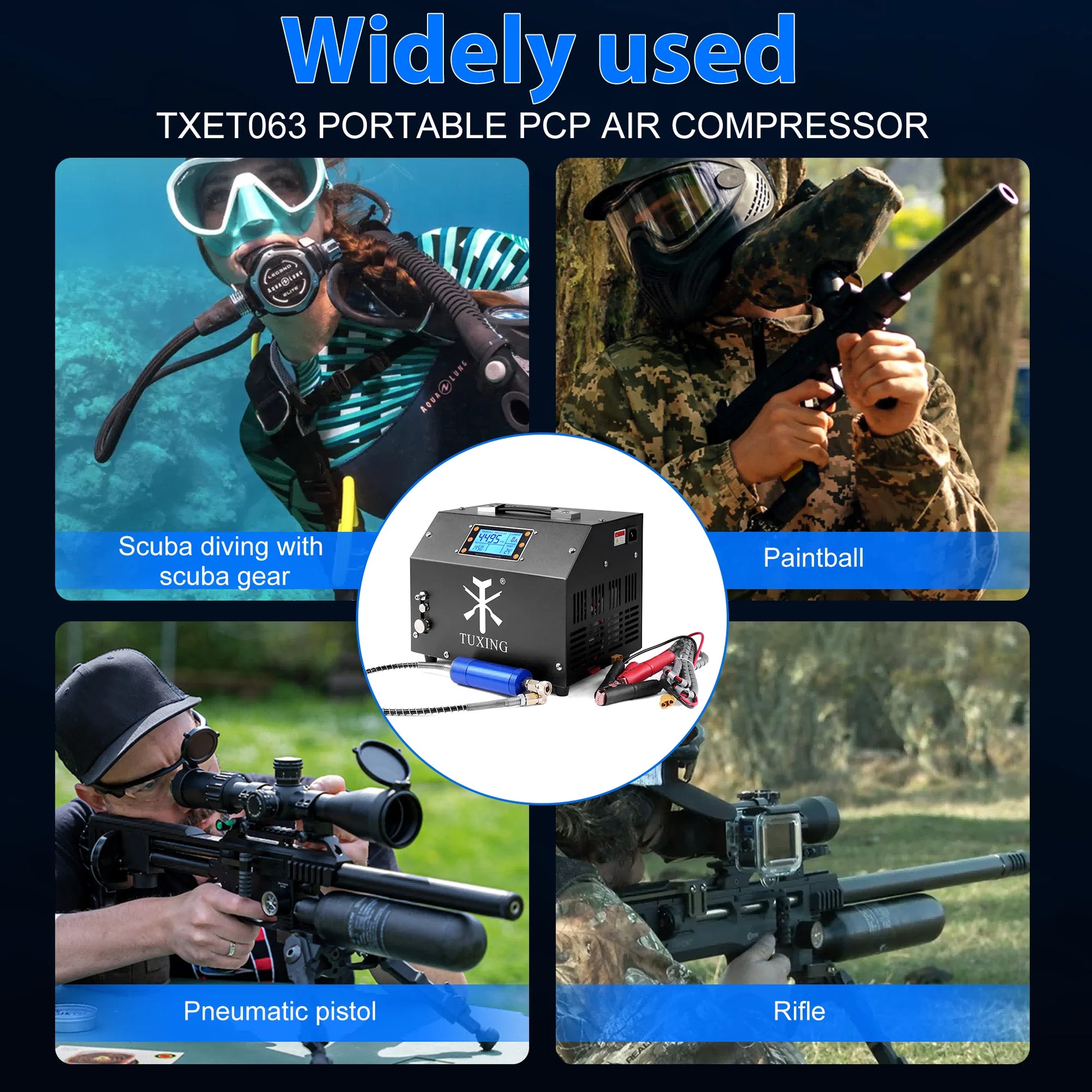 TUDIVING PCP Air Compressor LCD Display 4500Psi Built-in Converter Auto-Stop Portable Air Pump 110V