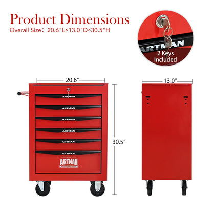 NIGSQJB 30.5"H Rolling Tool Chest Cart with 6 Drawers, 7 Small Tool Boxes Organizers, Lockable Tool Cabinet Storage with Wheels for Garage, Warehouse,Workshop, Repair Shop, DIY, Red