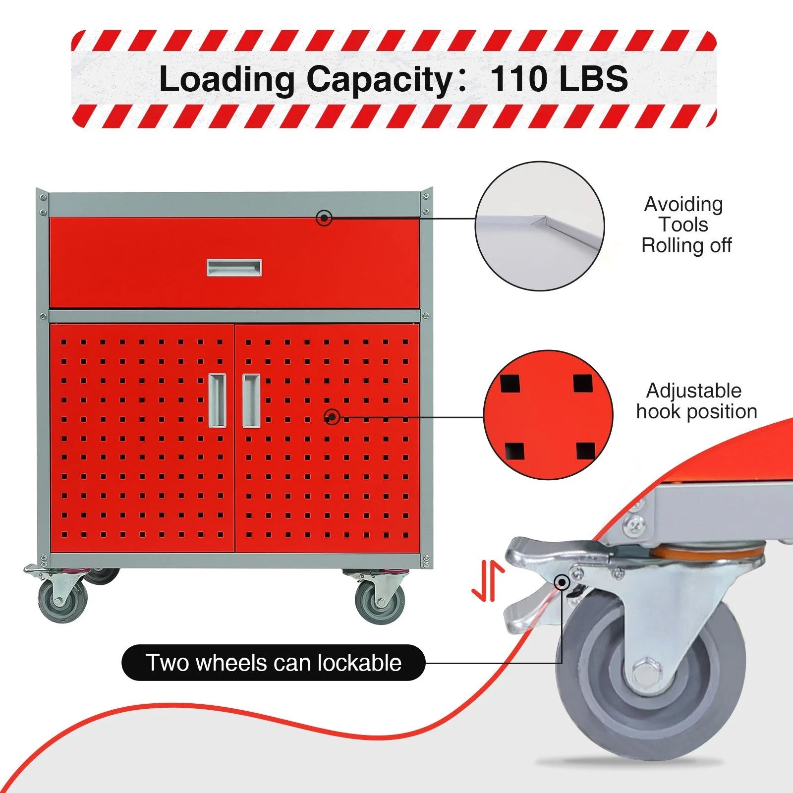 Tool Box Chest Cabinet Wheels Metal Rolling Auto Repair Storage w/Drawer, Red