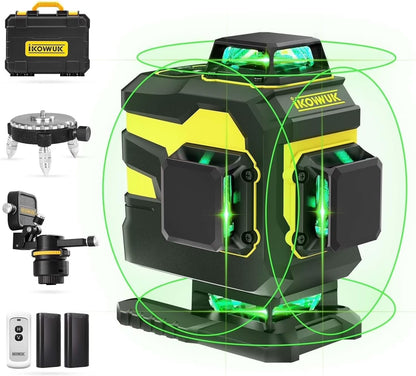 Laser Level, IKOVWUK 3x360? Cross Line Laser for Construction and Picture Hanging, 12 Green Lasers with Self-leveling, 65 ft Vertical & Horizontal Line, Level Tool with 5200 mAh Rechargeable Battery