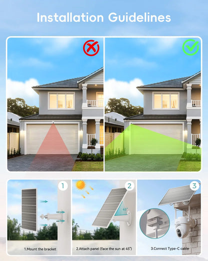 ZUMIMALL 8W Solar Security Camera,AOV 24/7 Recording,360? View Wireless Outdoor Camera,Rechargeable Battery Powered,2K Color Night Vision, 2-Way Talk, 2.4GHz WiFi, Auto Tracking,White