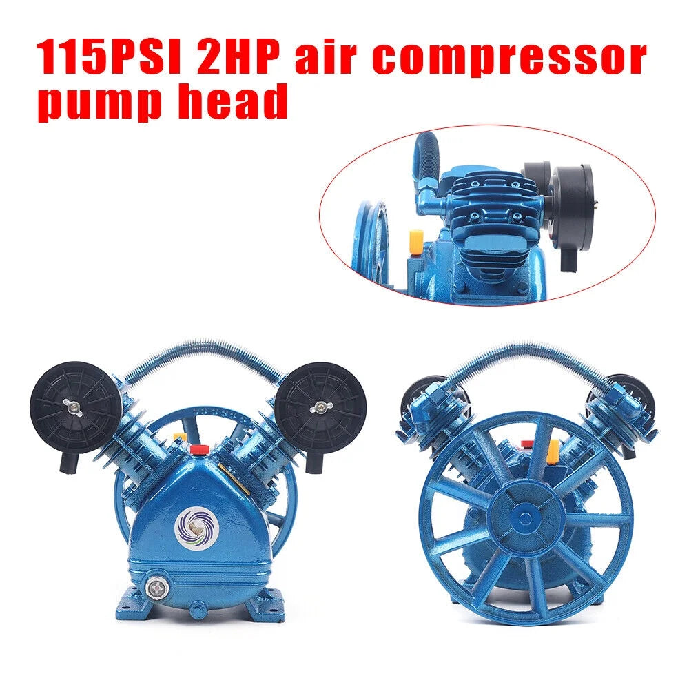 2 Piston Air Compressor Head Pump V Style Twin Cylinder Single Stage 2-HP 115PSI