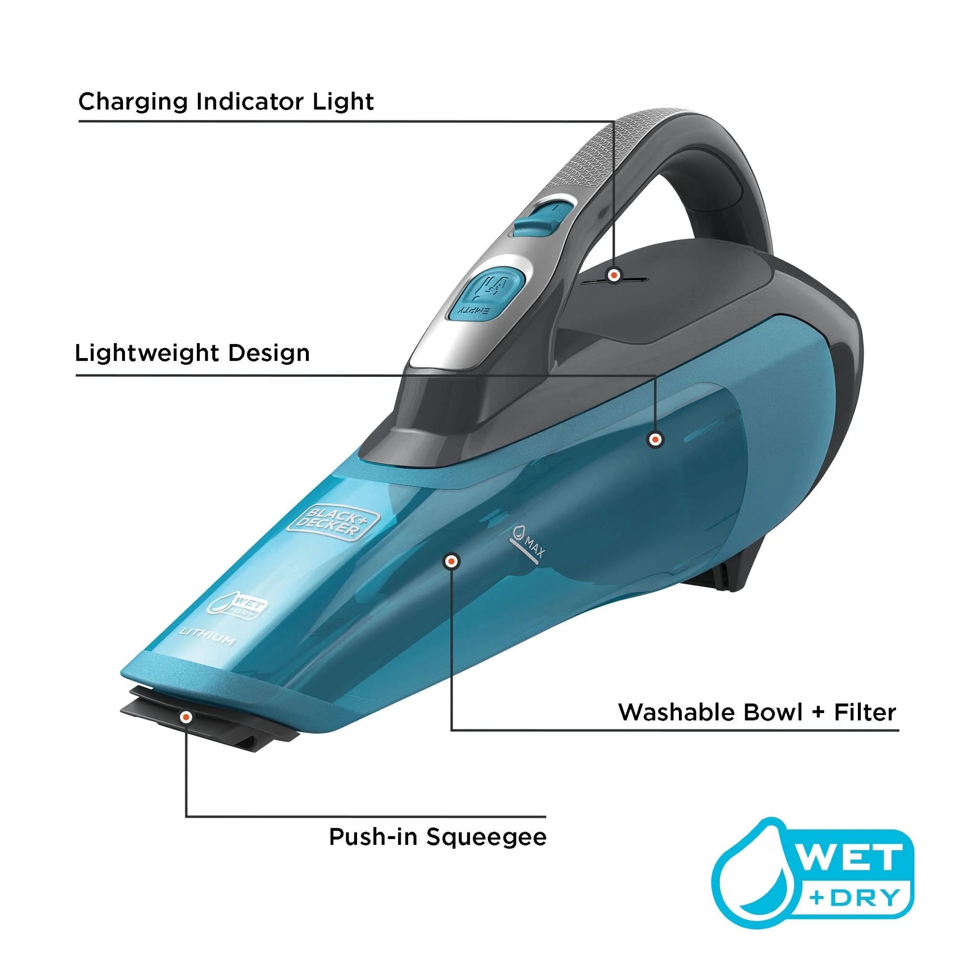 BLACK+DECKER dustbuster AdvancedClean Cordless Wet/Dry Handheld Vacuum, Titanium HLWVA325J21