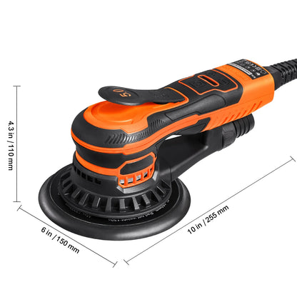 KFFKFF Dual-Size Orbital Sander,5 & 6-Inch,350W Brushless,10,000 PRM with 6 Adjustable Speeds, Electric Hand Sander.Comes with 20 Sandpapers,Dust Connector & Hose. Ideal for Detailed Woodwork Sanding