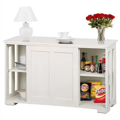 Topeakmart Antique White Buffet Cabinet Kitchen Table Sliding Door Stackable Sideboard Storage
