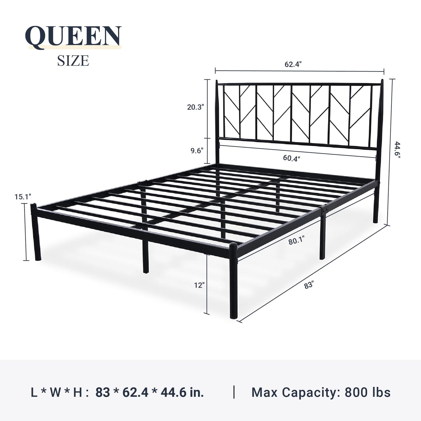 Allewie Black Queen Size Modern Metal Platform Bed Frame with Vintage Headboard and 12'' Under-bed Storage