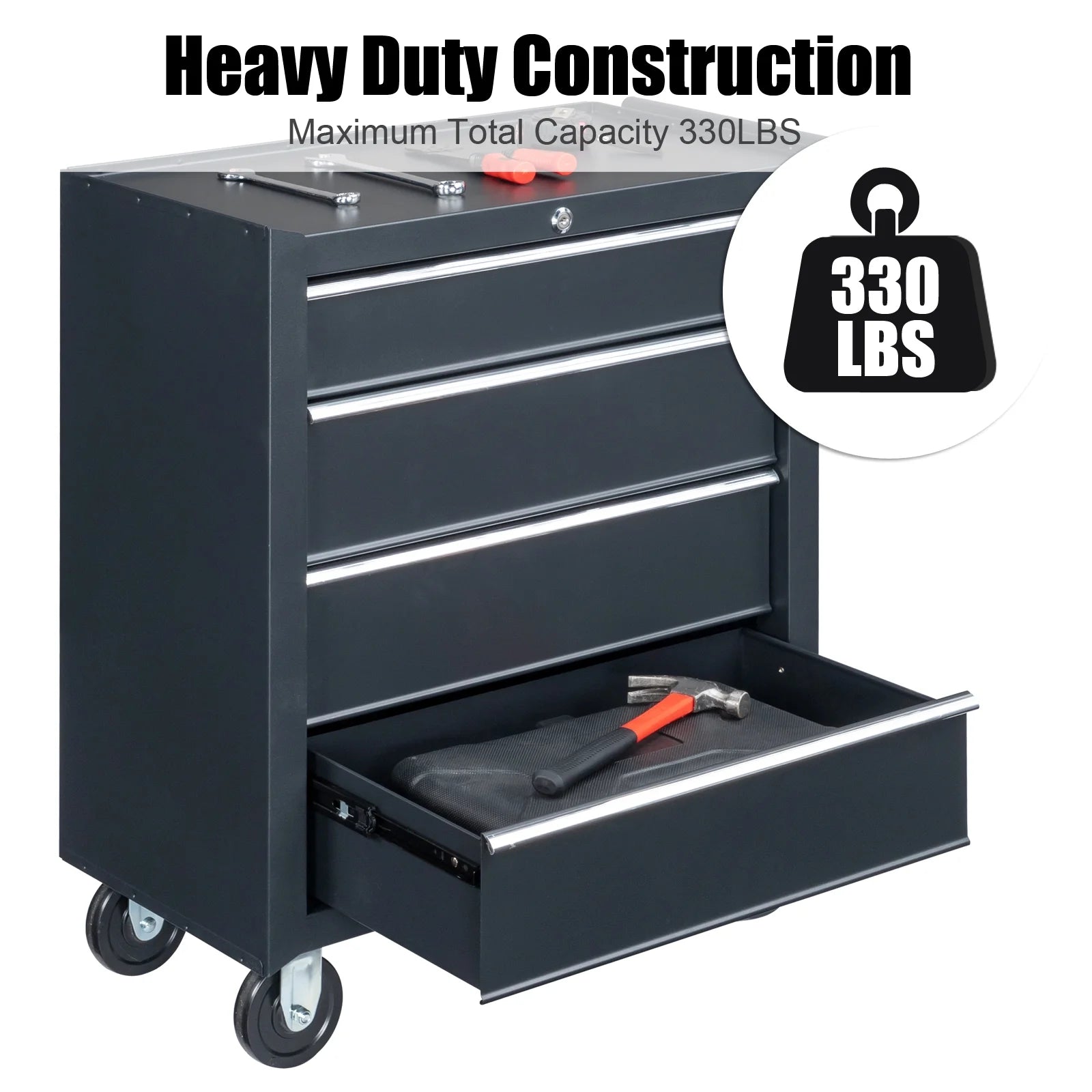 Ktaxon 4-Drawer Tool Chest Rolling Tool Cabinet with Wheels, Black - Portable