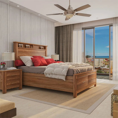 Bowery Hill Modern Design Wood Queen Bed with 2 Drawer Storage and Headboard in Oak