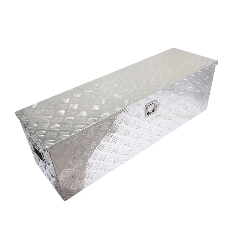 Genrics 49 Inch Trailer Tongue Tool Box Chest Box Diamond Tread Aluminum Heavy Duty Truck Pick Up Underbody Storage Organizer Handling Tools Weather Resistant w/Lock Sliver