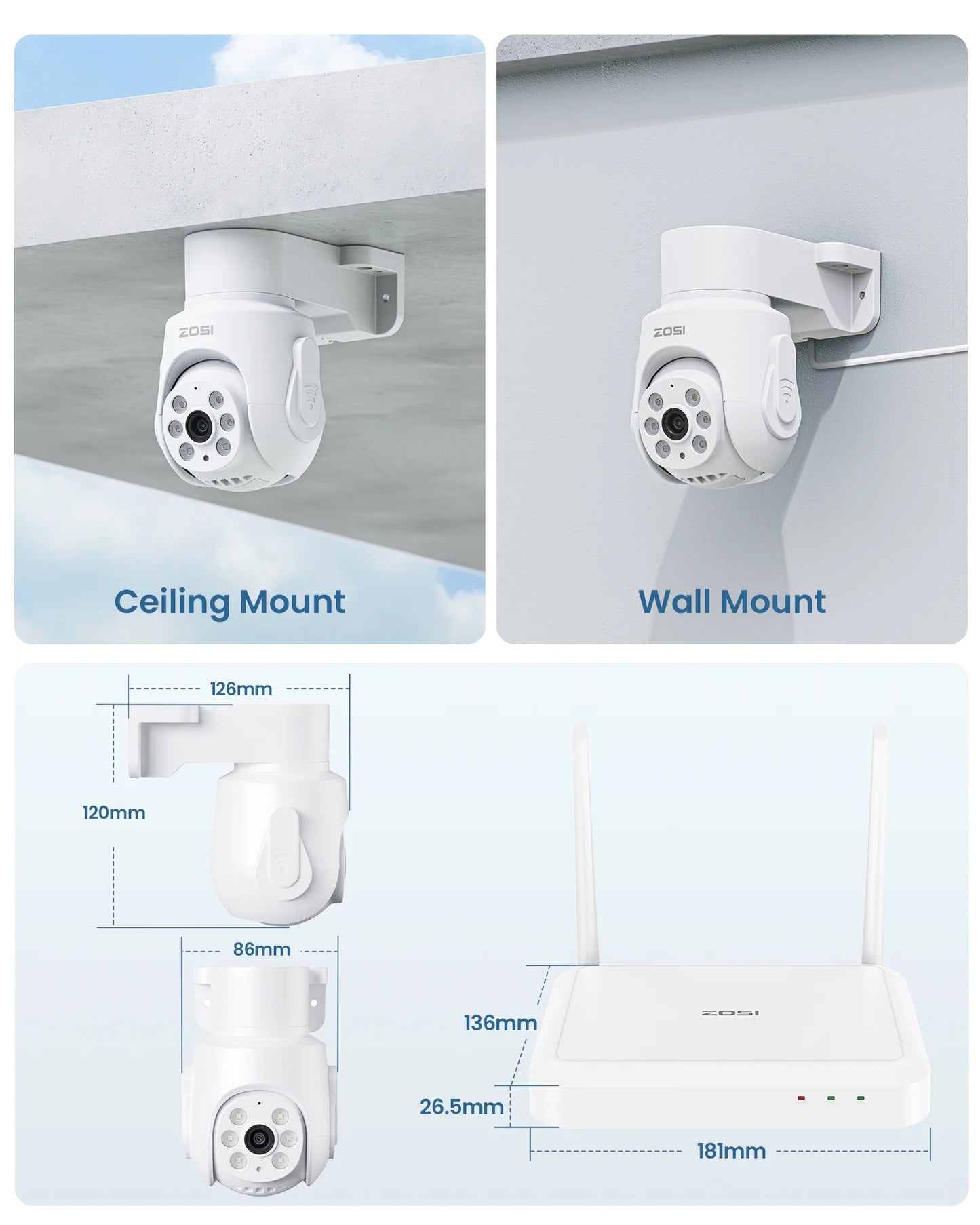 ZOSI 5MP Security Camera System, WiFi 6 8CH NVR with 1TB HDD for 24/7 Record, Wilress Pan Tilt Security camera with Color Night Vision, Auto Tracking, AI Human Detect, 2-Way Audio, Home Security