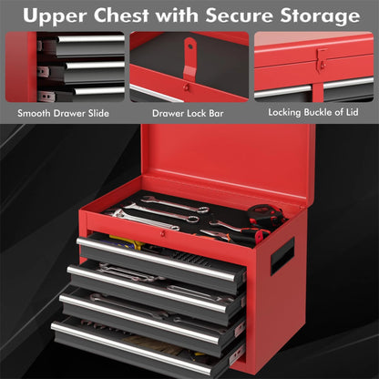 Aukfa Tool Box, 2-in-1 Rolling Tool Chest & Cabinet on Wheels for Garage Workshop, 5-Drawer, Red& Black