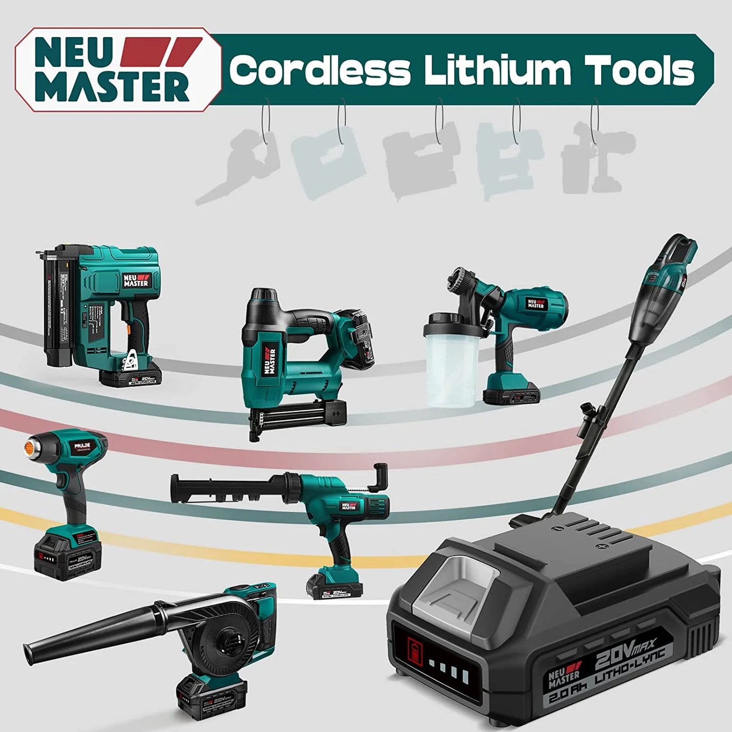 NEU MASTER NTC0023 20 v, Battery Operated 18 Gauge Coil Brad Nailer Nail Gun 2.0Ah