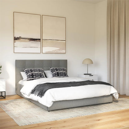 DHP Rose Tufted Upholstered Storage Bed Frame, Full, Gray Linen