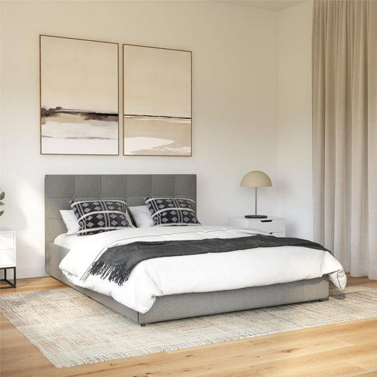 DHP Rose Tufted Upholstered Storage Bed Frame, Full, Gray Linen