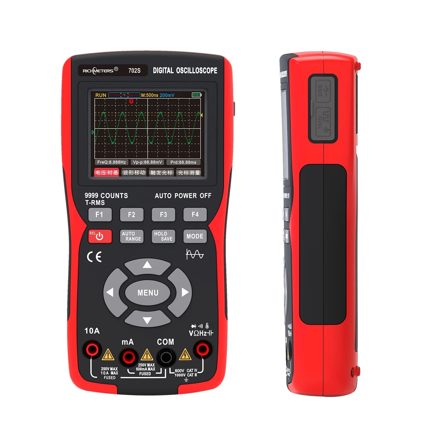 Oscilloscope Multimeter Handheld LCD Digital Multimeter & Oscillometer 2-in-1 Universal Meter Scope Meter 9999 Counts 10MHz 48MSa/s Single Channel Measuring AC/DC Voltage & Current Resistance