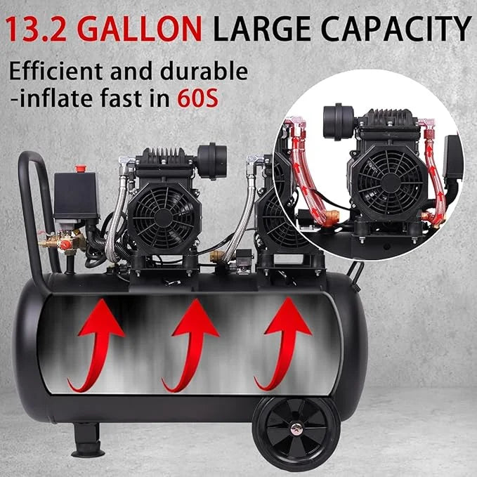MZB 13 Gallon Ultra Quiet Air Compressor 115PSI Steel Tanks 72dB Noise Level Oil Free Air Compressor Ideal for Tire Inflation Pneumatic Tool Spray Painting