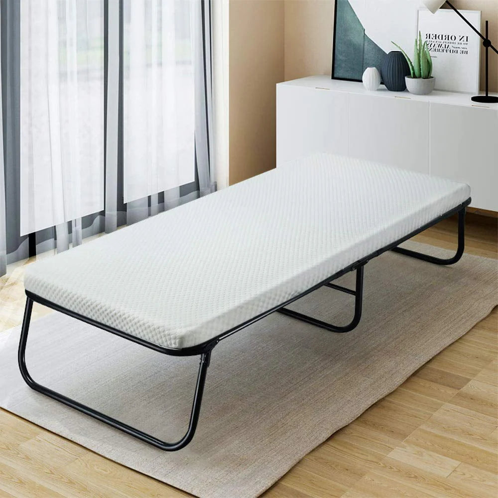 Quictent Heavy Duty Folding Bed with Two Extra Support Belts, 300 lbs Max Weight Capacity, Guest Bed, Daybed with 3D Stretch Knit Material Cover Mattress and Storage Bag Black