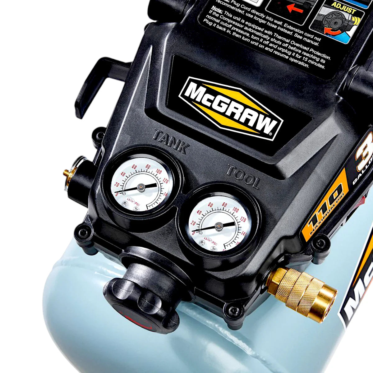 MCGRAW 3 Gallon 110 PSI Oil-Free Light-Duty Air Compressor with - Perfect for Cleaning, Inflation