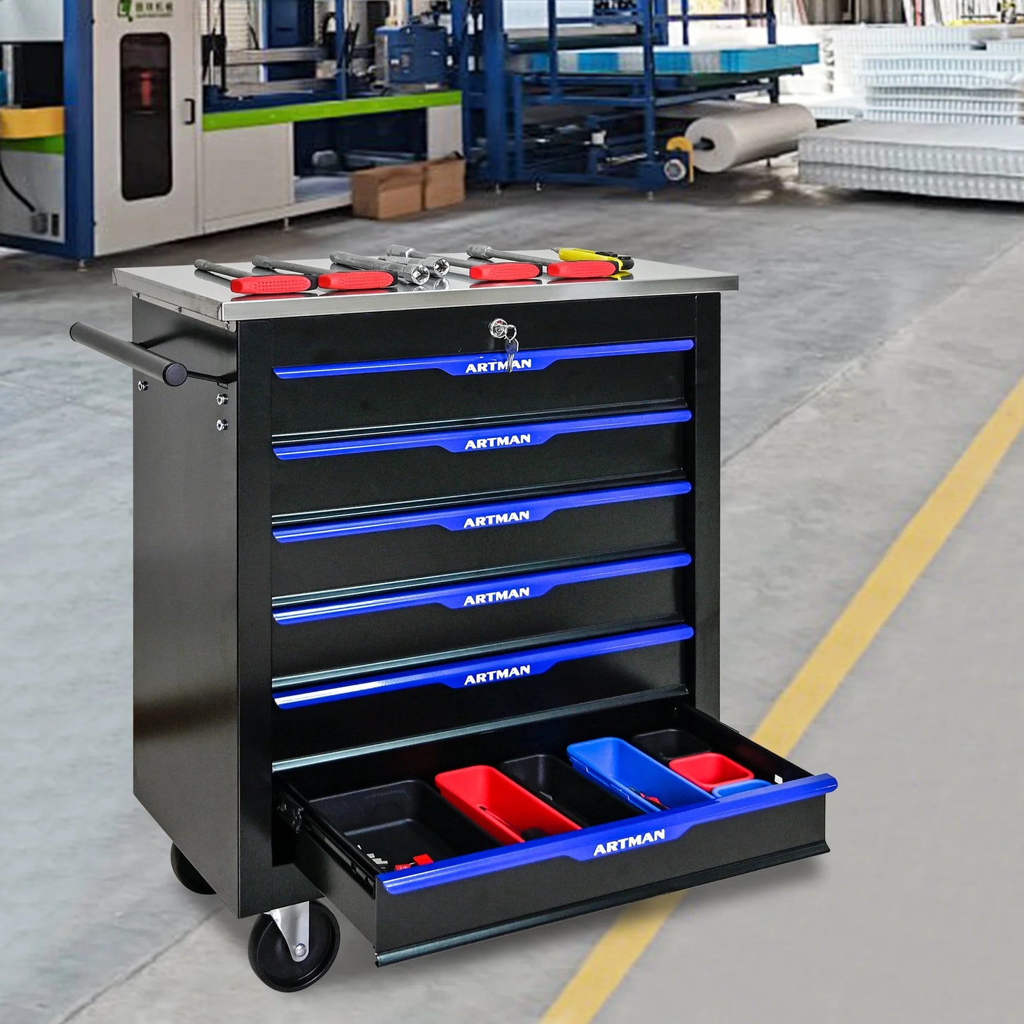ARTMAN 6-Drawer Tool Storage Chest with Lockable Wheel,6 Drawer Tool Storage Cabinet for Garage, Warehouse , Repair Shop