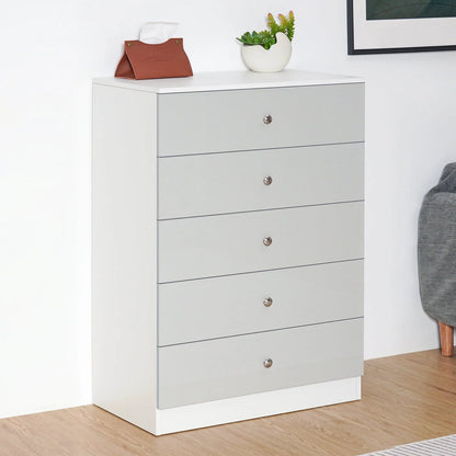 Hommpa 5 Drawers White Grey Dresser For Bedroom, 39.4" Tall Wood Chest of Drawers High Gloss Storage Cabinet with Metal Handles Modern Large Capacity Organizer