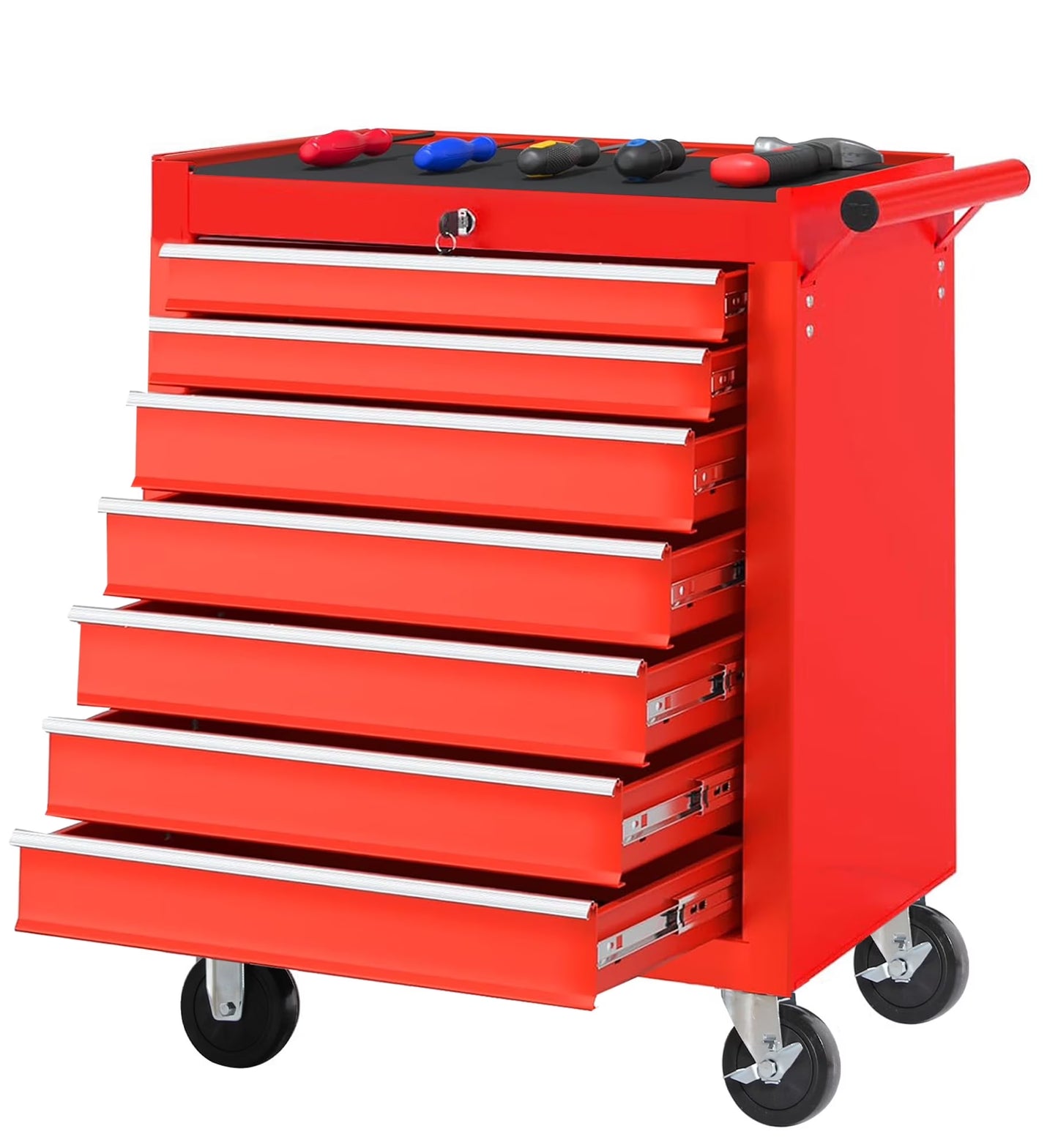 7-Drawer Rolling Tool Chest, Garage Tool Box & Cabinet Large Capacity, Lockable Tool Box Organizer on Wheels with Sliding Drawers, Black