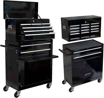 8-Drawer Tool Chest High Capacity Rolling Tool Chest with Wheels and Drawers Rolling Tool Box with Lock, Removable Tool Cabinet Storage for Warehouse Garage Workshop, Black